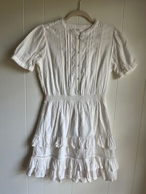 LC Lauren Conrad White Ruffle Swiss Dot Short Sleeve Button Down Dress Sz Sm